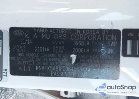 2015 Kia Forte Ex z USA, uszkodzony, nr VIN KNAFX5A81F5364508